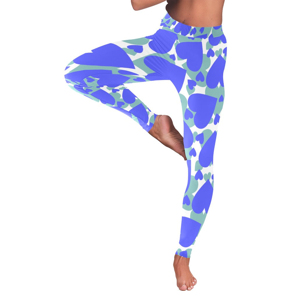 Blue Hearts Valentine's Day Women's All-Over Low Rise Leggings