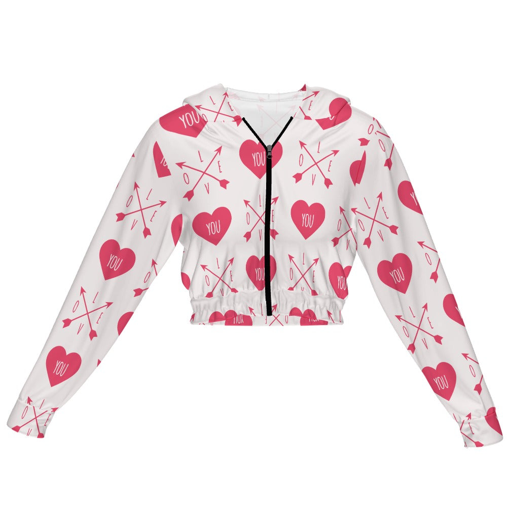 Love You Valentine's Day Women's Chiffon Cropped Jacket