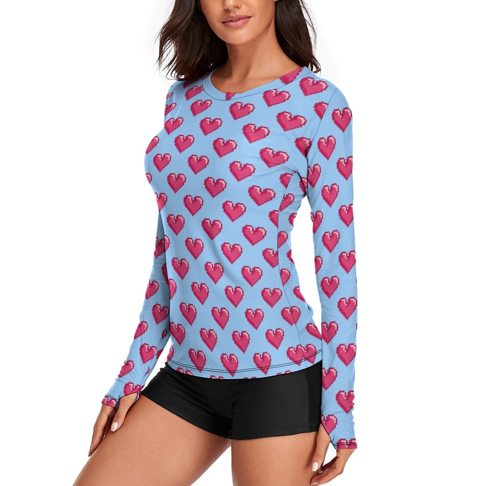 Pixelated Hearts Valentine's Day Women's Long Sleeve T-Shirt