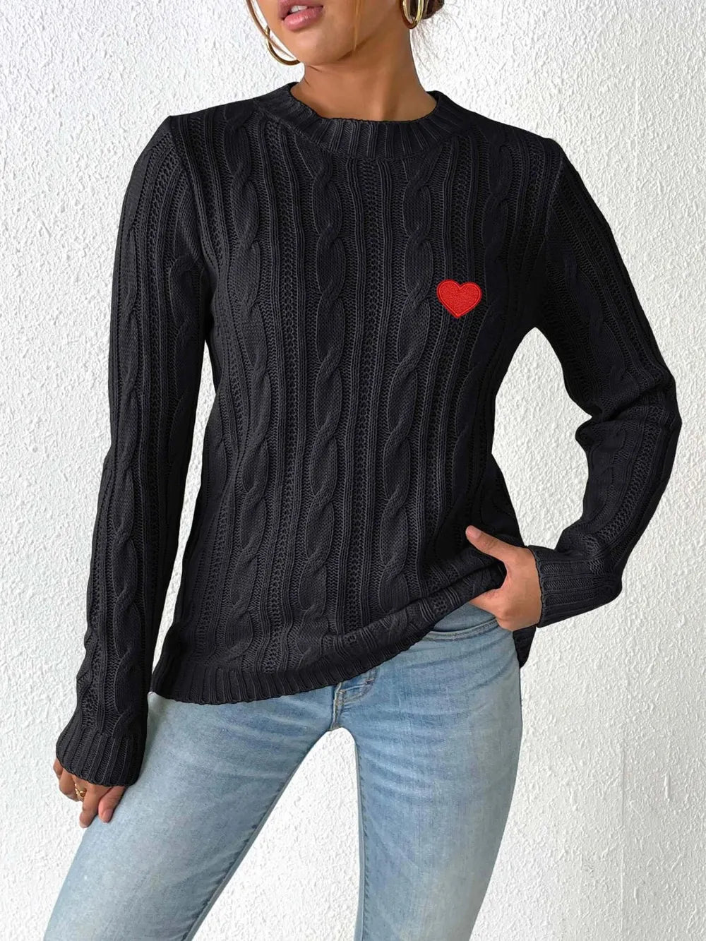 Heart Sticker Woven Sweater