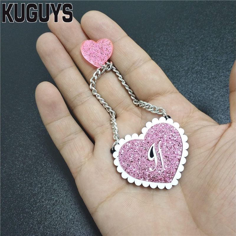 Trendy Pink Glitter Heart Tassel Earrings