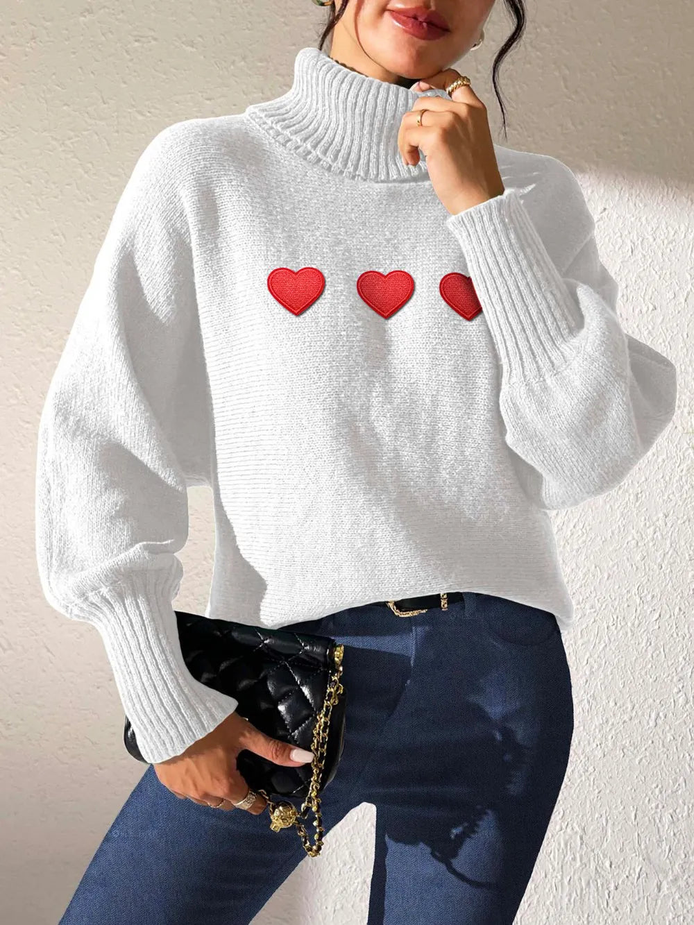 Heart Sticker High Neck Sweater