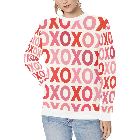 XOXO Hugs and Kisses Valentine's Day Women's Rib Cuff Crew Neck Sweatshirt