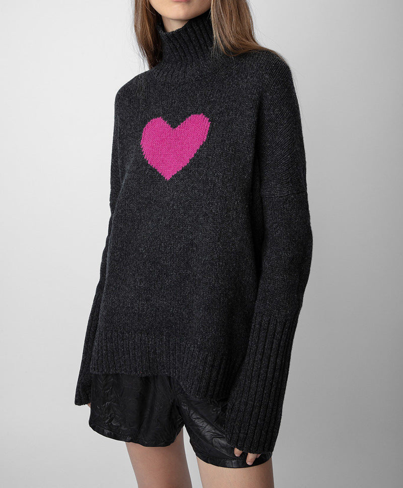 Heart Knitted Sweater - Short Front Long Back