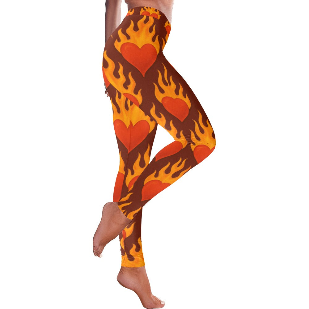 Fire Flame Valentines Day Hearts Women's All-Over Low Rise Leggings