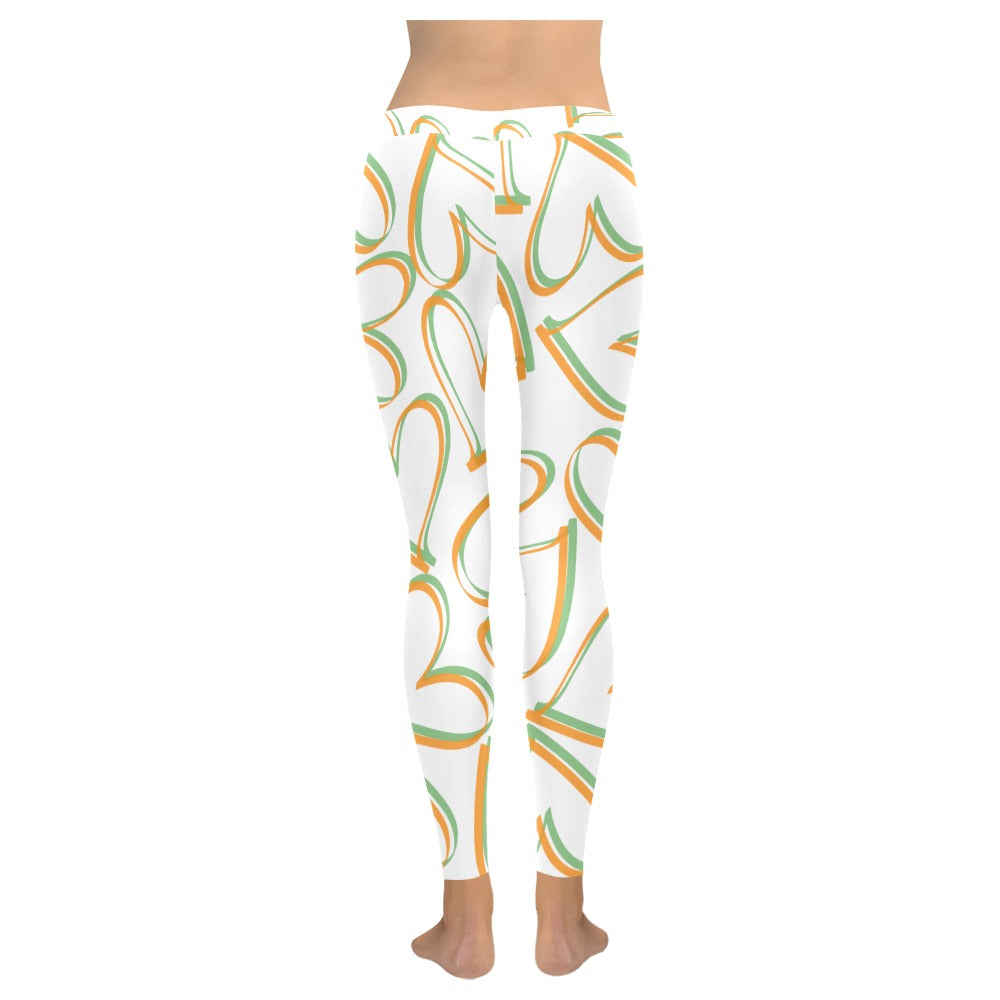 White Calligraphy Hearts Valentine's Day Women's All-Over Low Rise Leggings