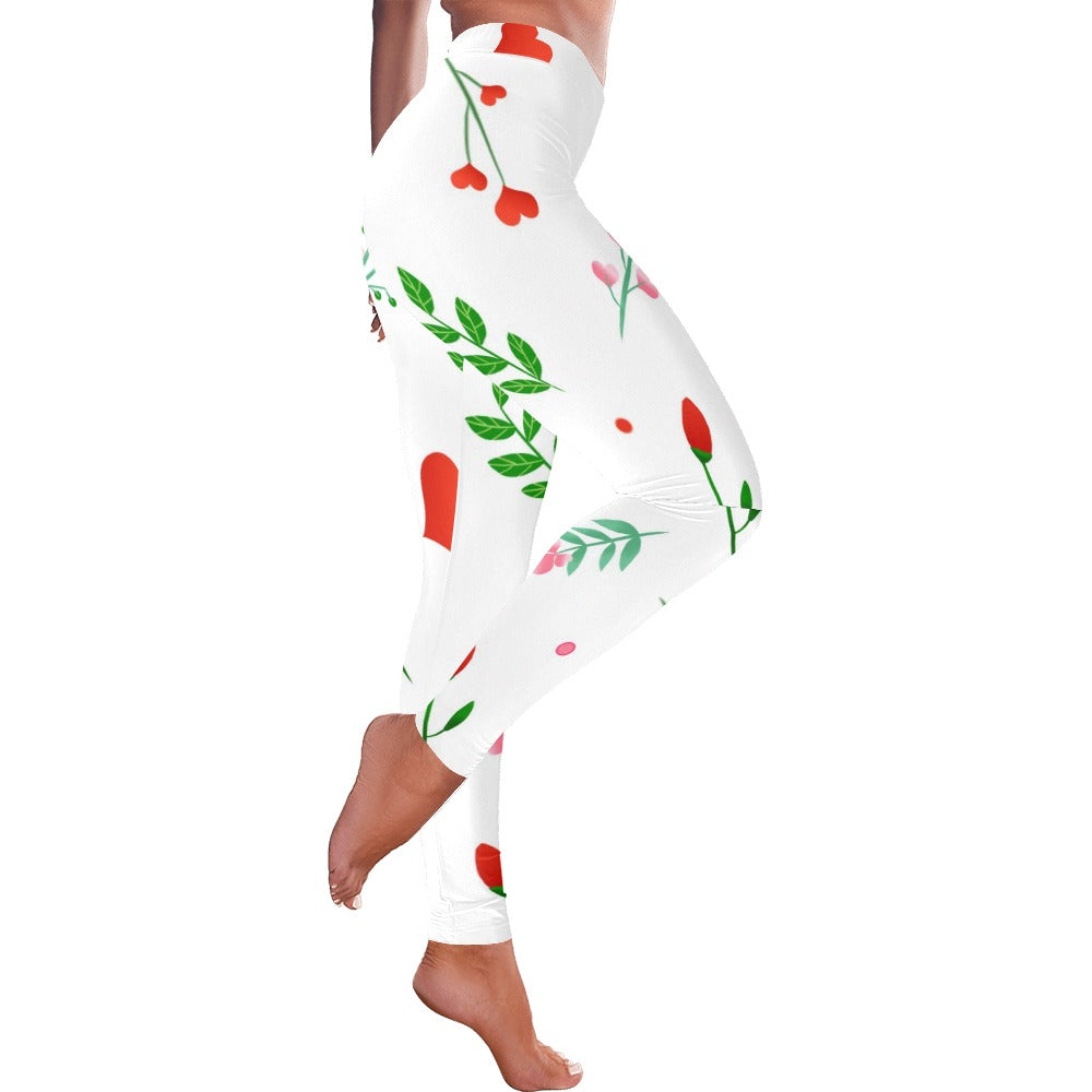 Heart Flowers Valentine's Day Women's All-Over Low Rise Leggings