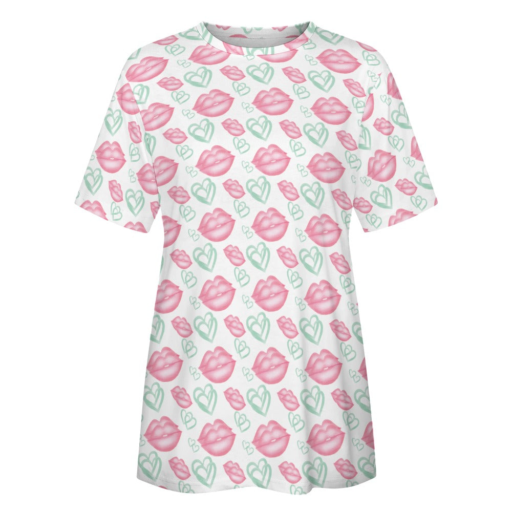 Valentine's Day Lips and Hearts Women's 100% Cotton T-Shirt