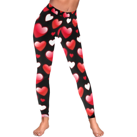 Black Valentines Day Heart Leggings for Women