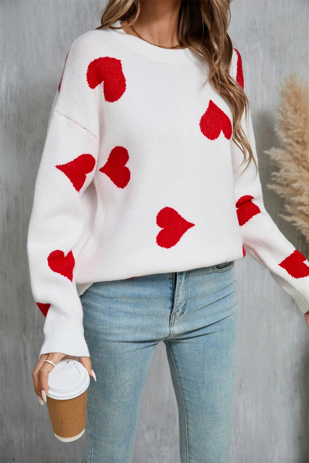 Angel Wings Heart Round Neck Sweater