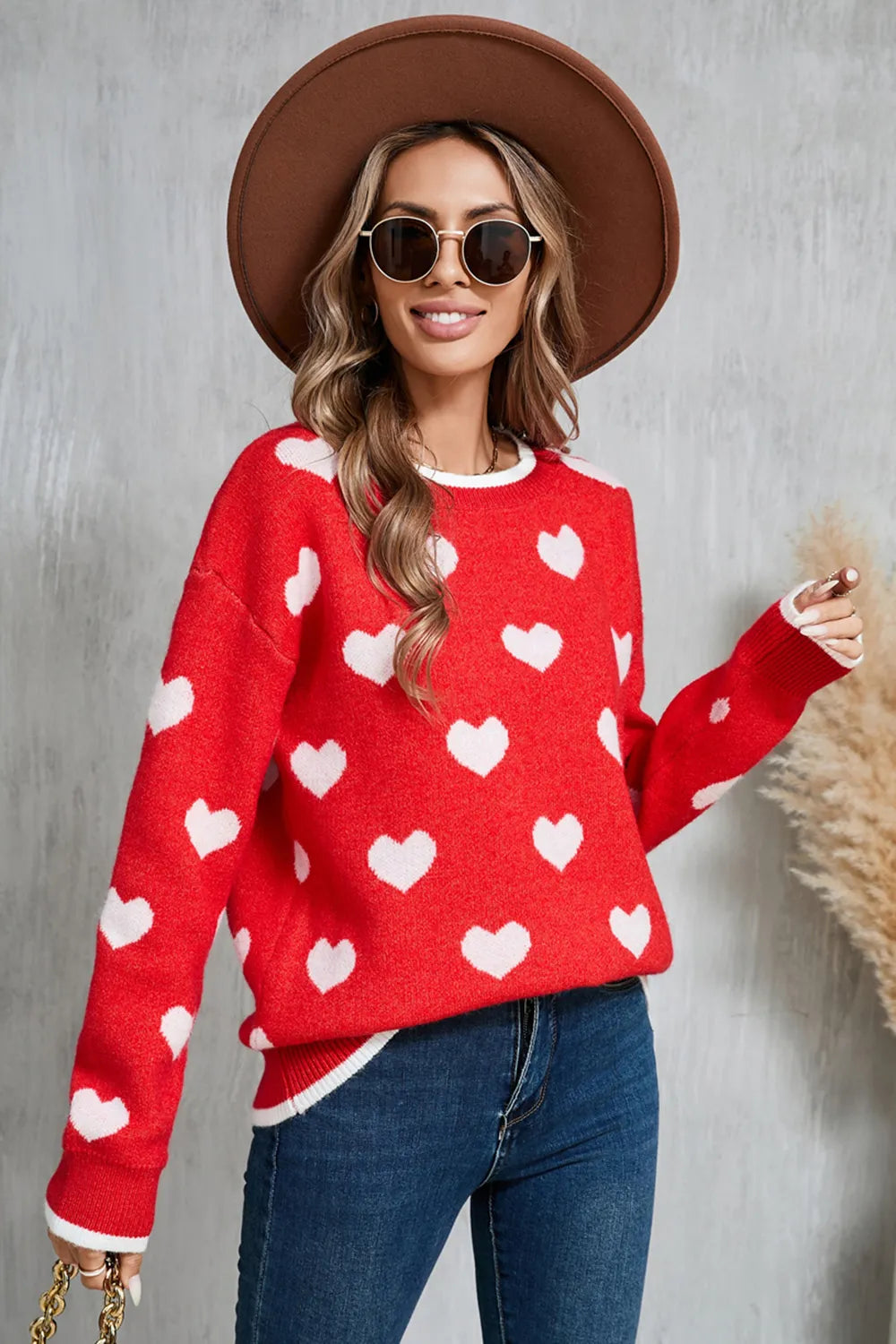 Angel Wings Contrast Trim Heart Sweater