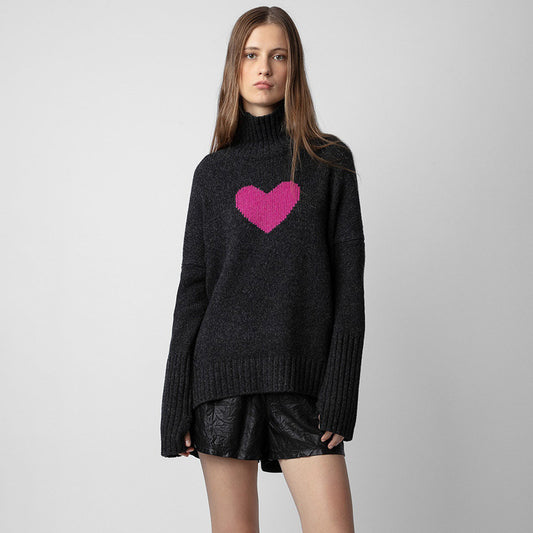 Heart Knitted Sweater - Short Front Long Back