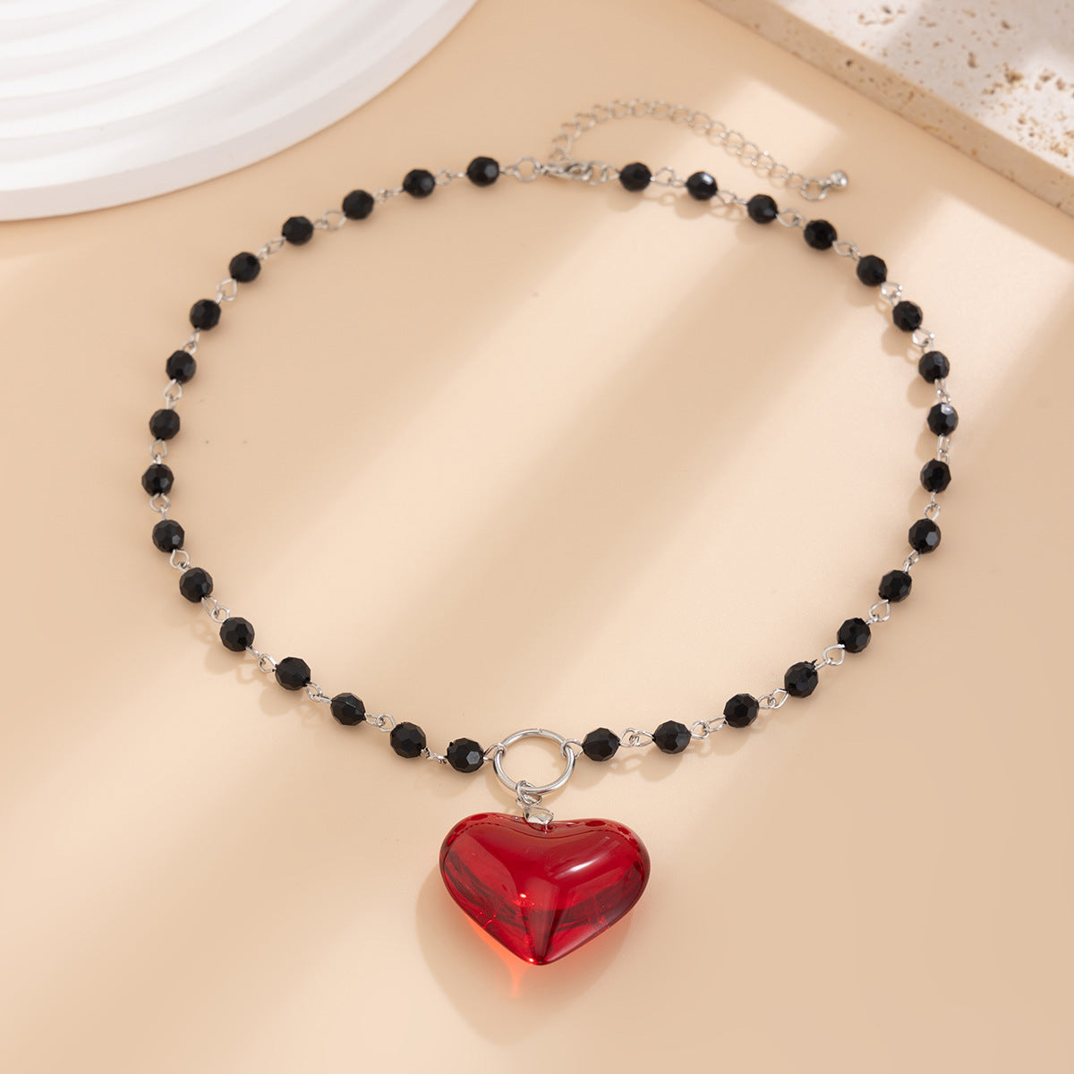 Heart Shaped Pendant Necklace - Halloween Crystal Bead Chain