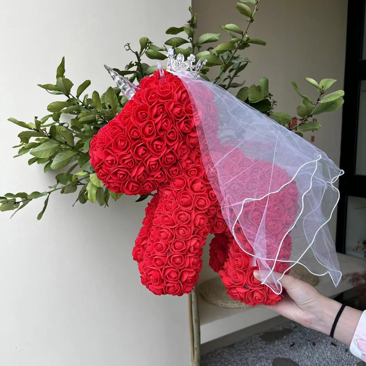 Eternal Flower Unicorn Foam Rose Bear