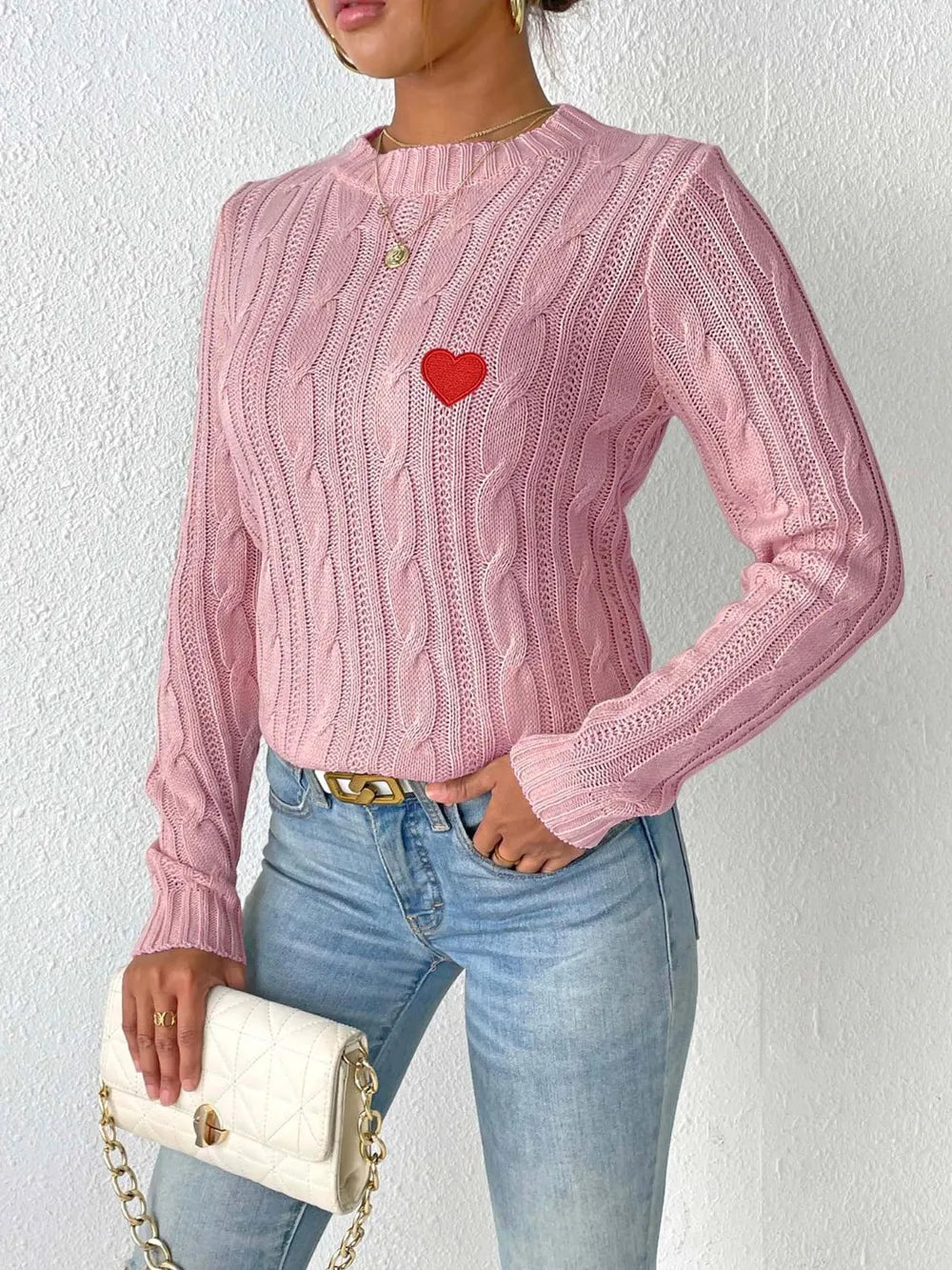 Heart Sticker Woven Sweater