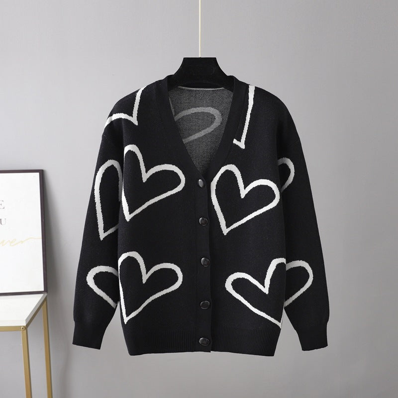 Casual V-neck Heart Cardigan Sweater for Women