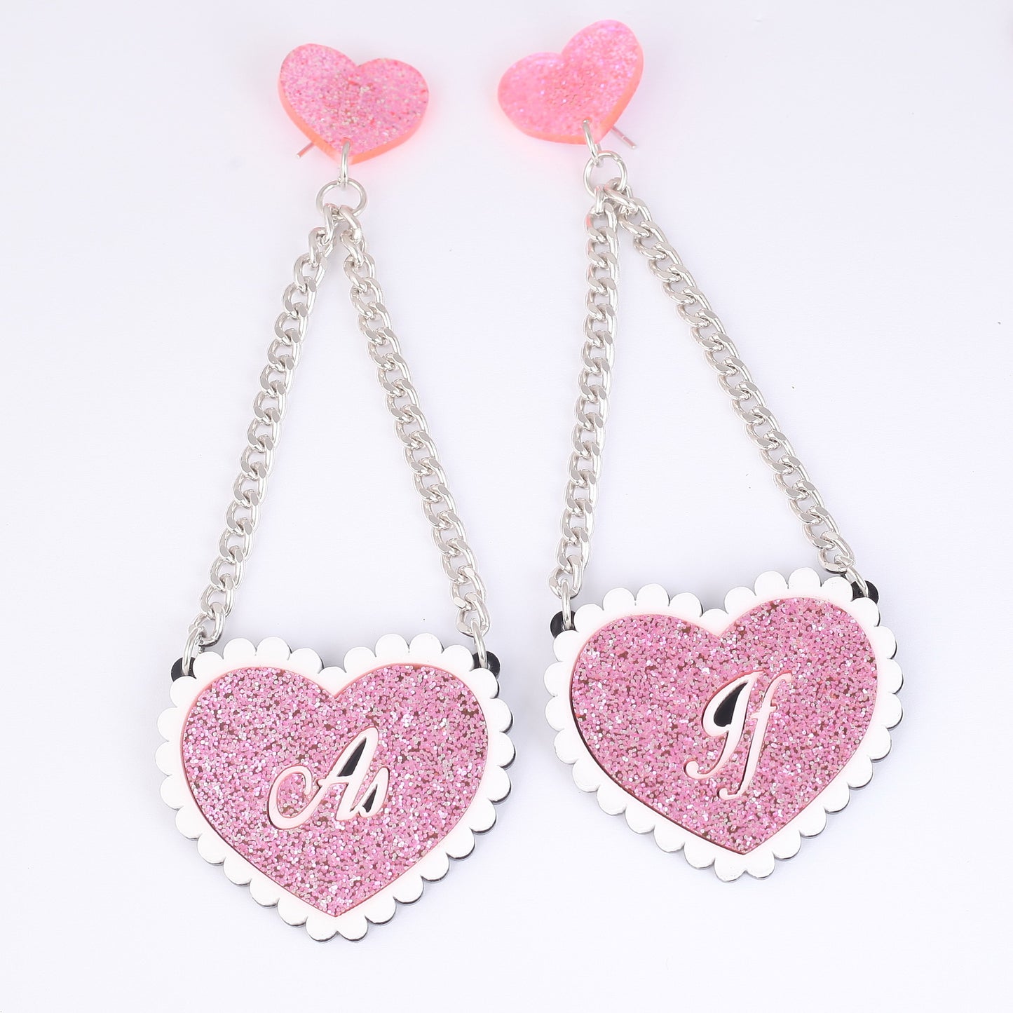 Trendy Pink Glitter Heart Tassel Earrings