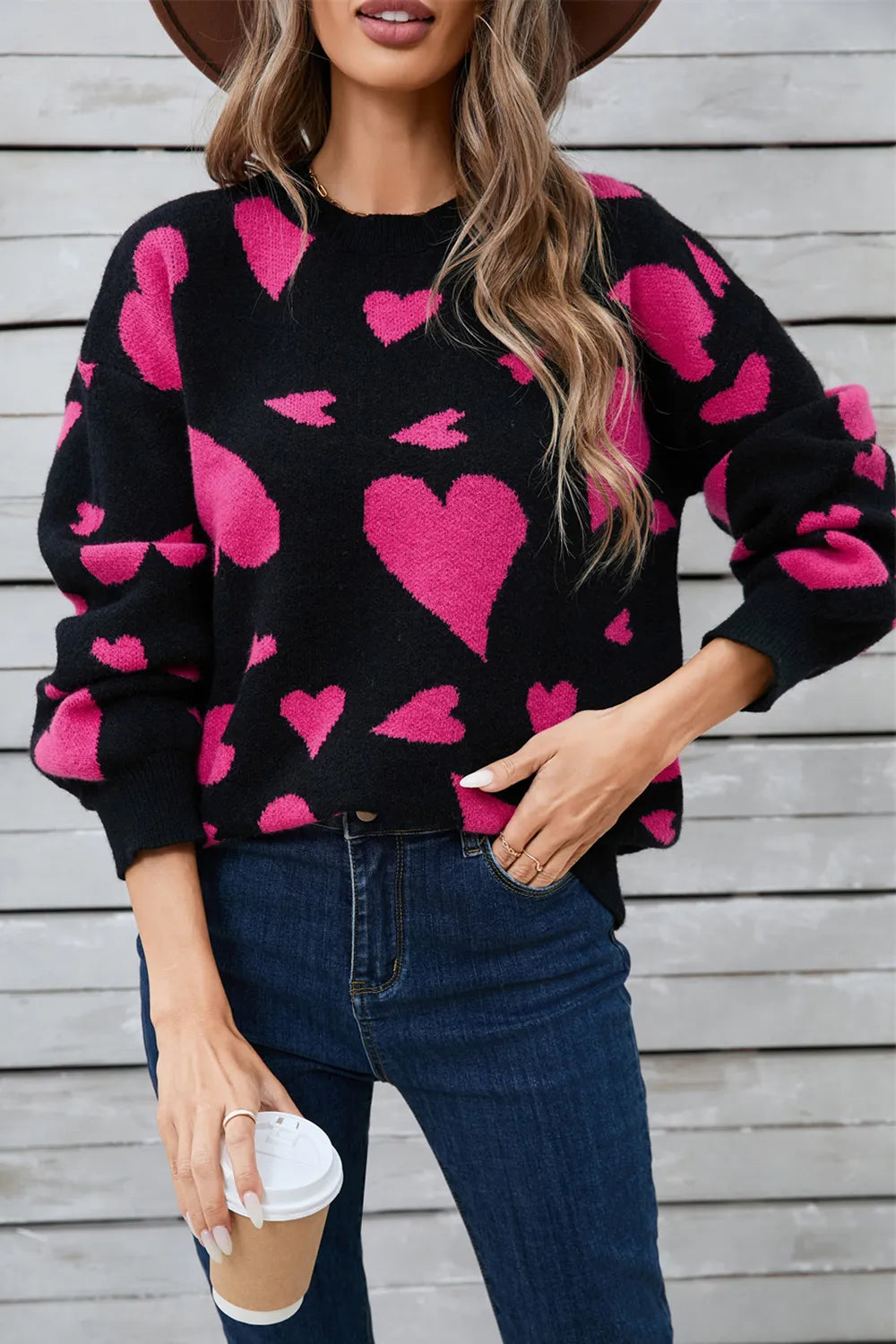 Angel Wings Heart Contrast Sweater