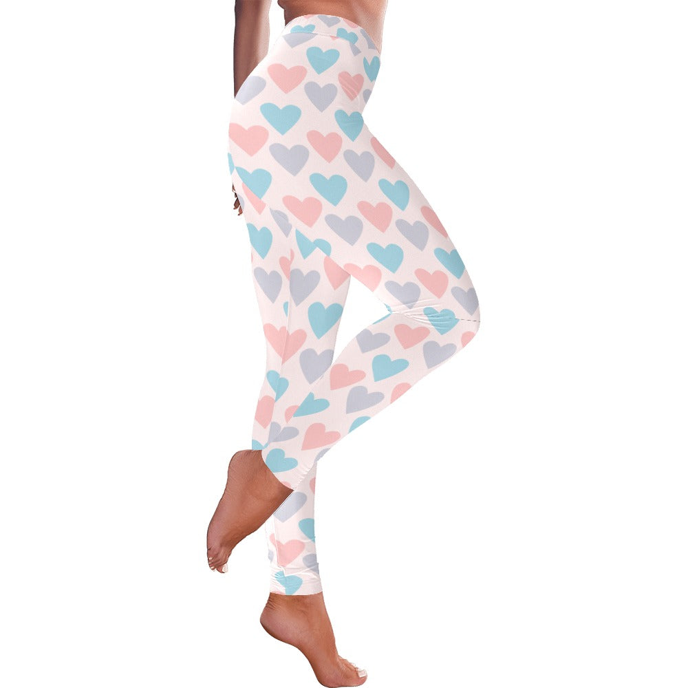 Pastel Hearts Low Rise Leggings for Women