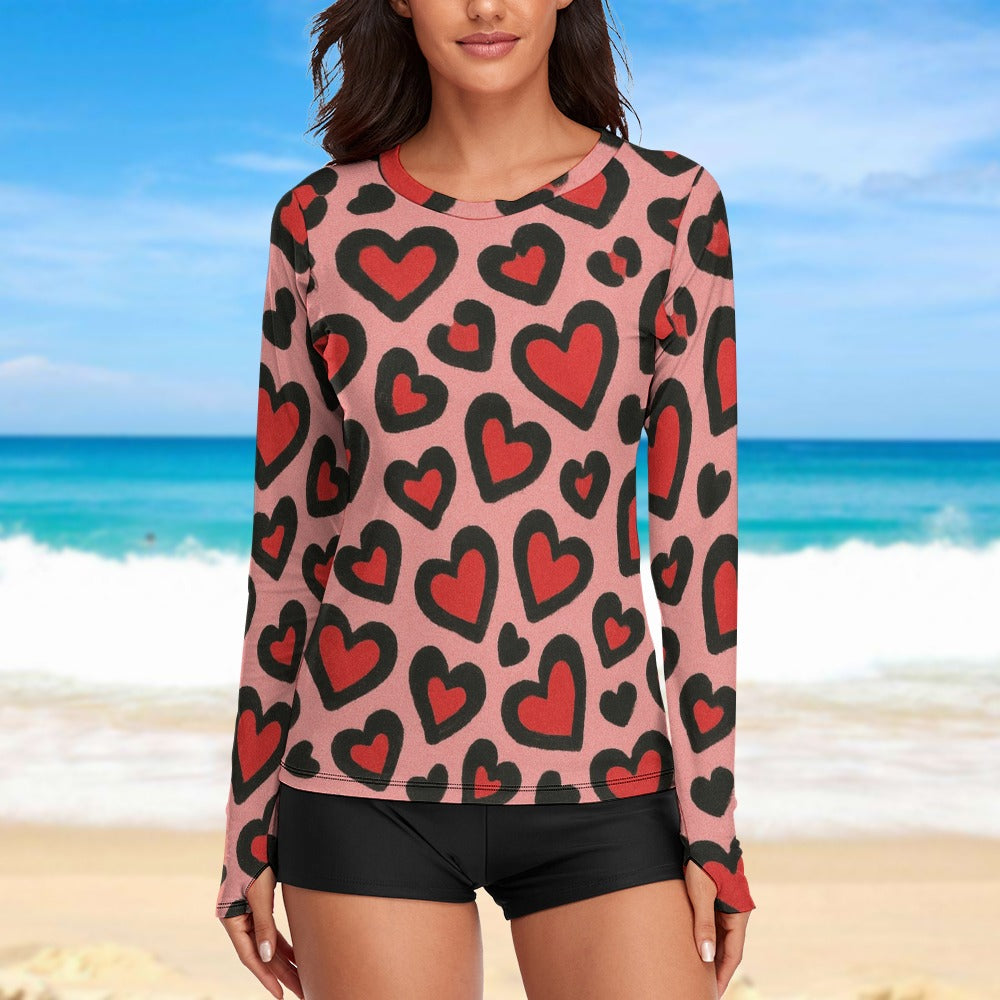 Red Leopard Hearts Valentine's Women's Long Sleeve T-Shirt