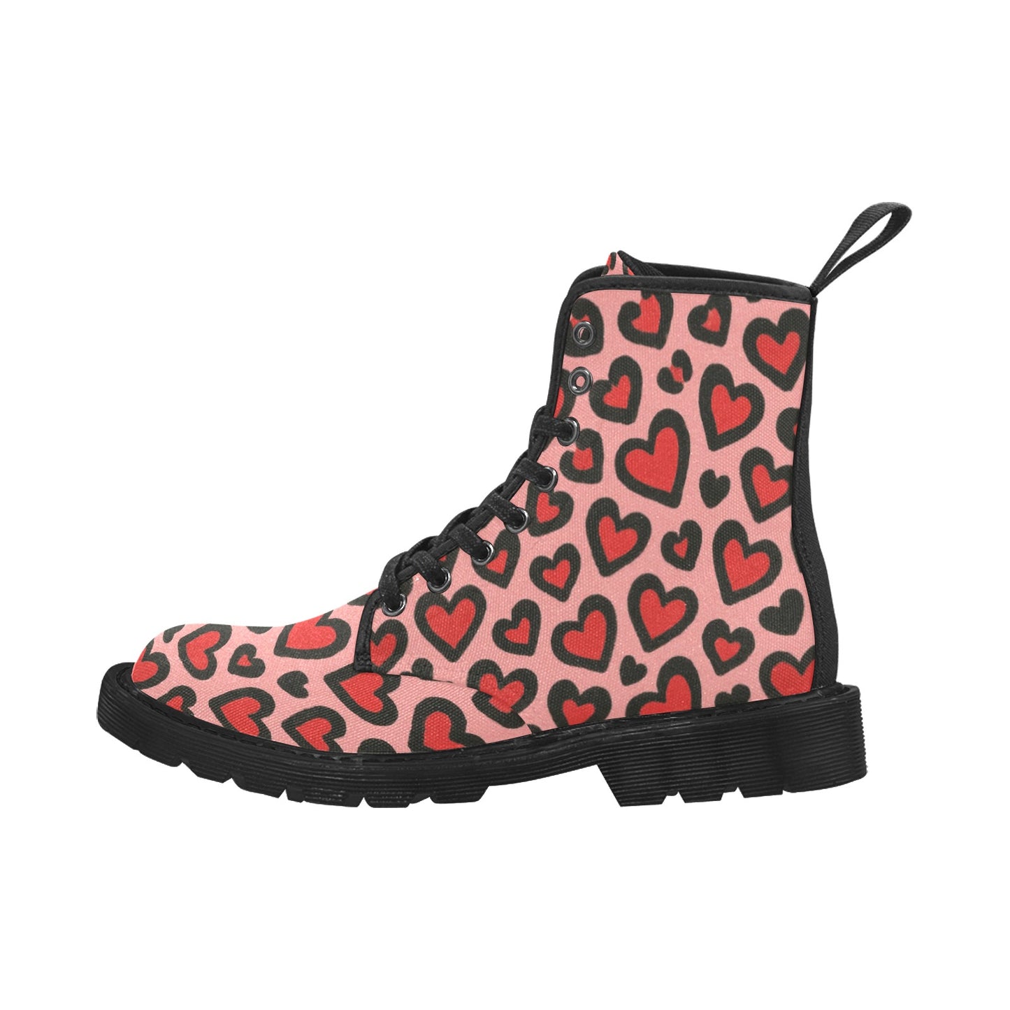 Red and Black Leopard Print Valentine's Day Women's Lace Up Canvas Boots