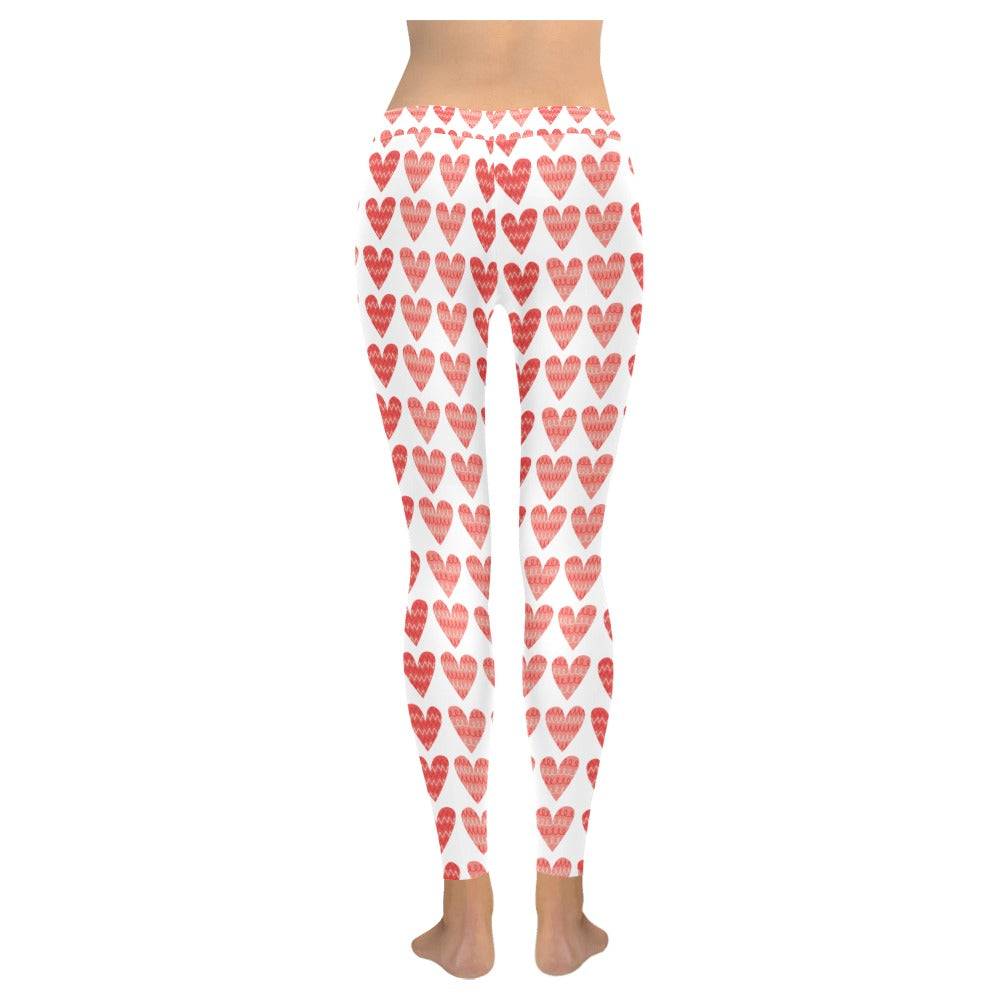 Valentine's Day Pink and Red Hearts Women's All-Over Low Rise Leggings