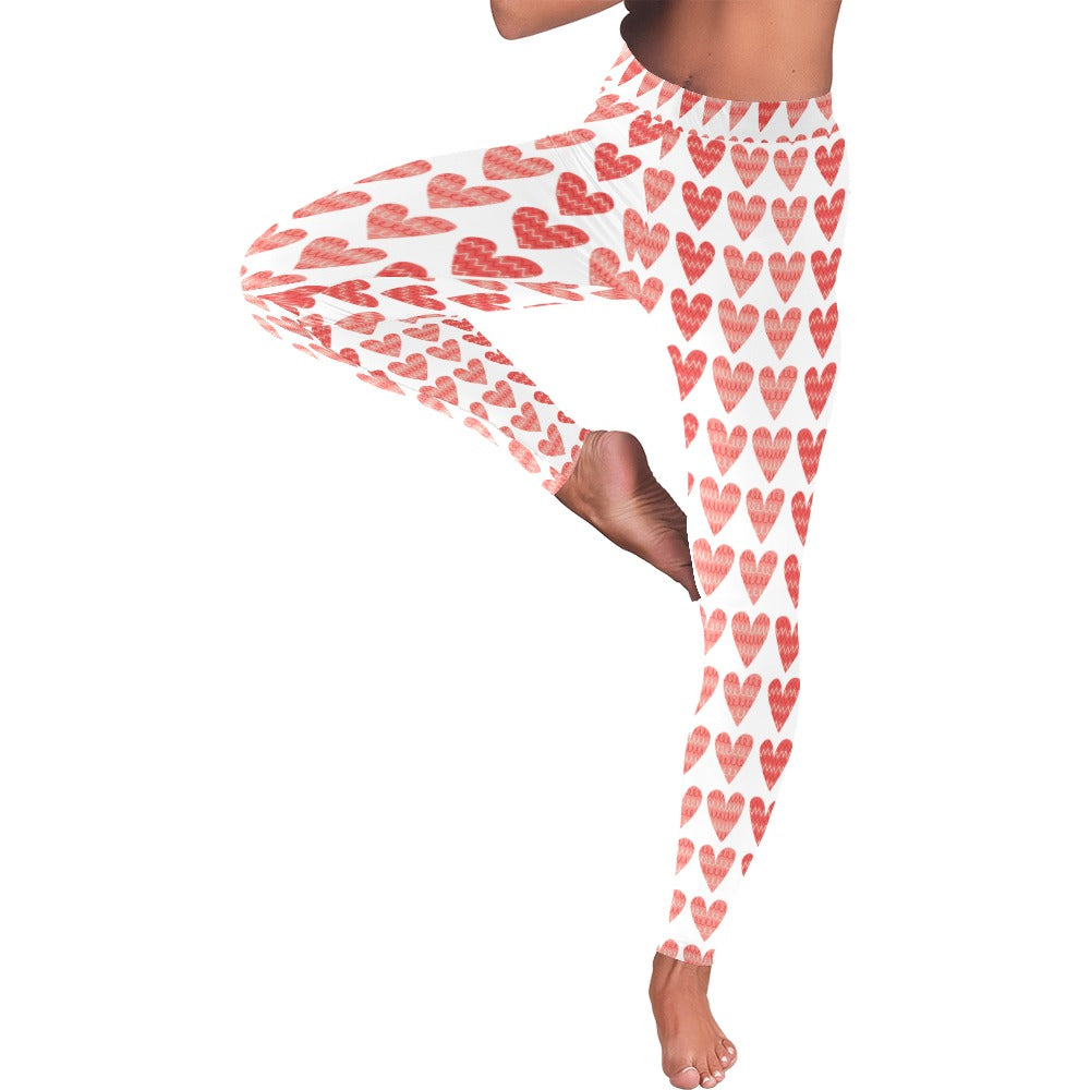 Valentine's Day Pink and Red Hearts Women's All-Over Low Rise Leggings