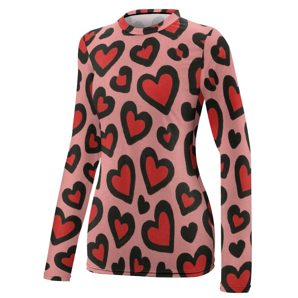 Red Leopard Hearts Valentine's Women's Long Sleeve T-Shirt