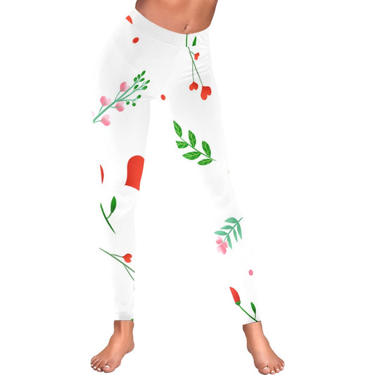 Heart Flowers Valentine's Day Women's All-Over Low Rise Leggings