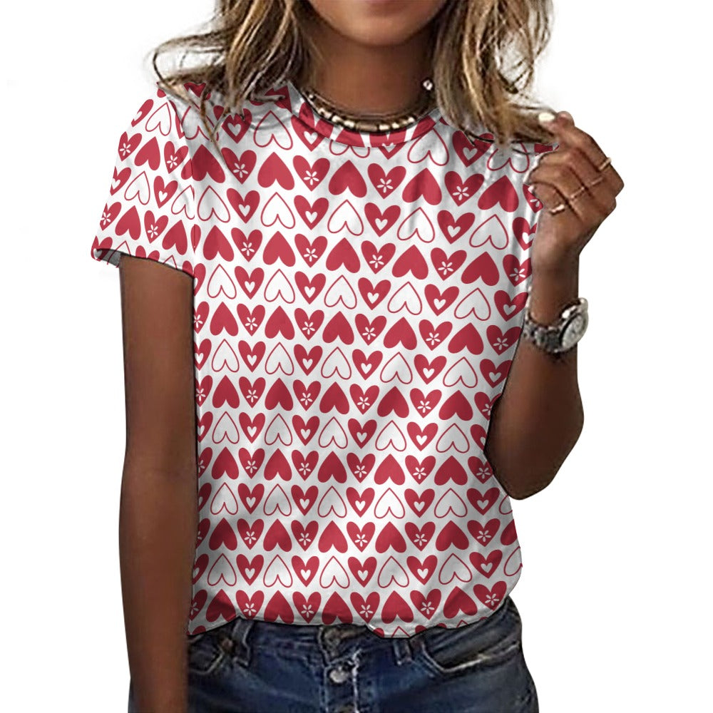 Valentine's Day Hearts Alternating Women's 100% Cotton T-Shirt
