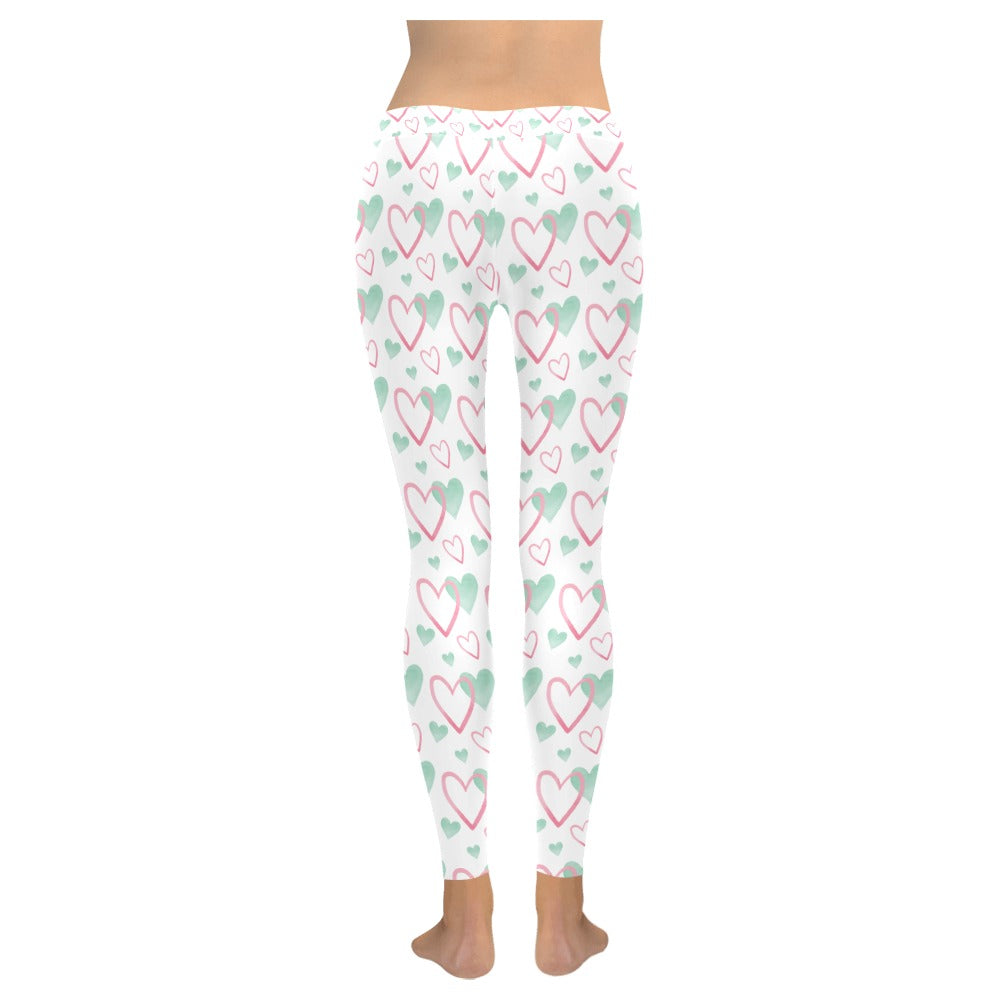 Valentine's Day Pink and Green Hearts Leggings