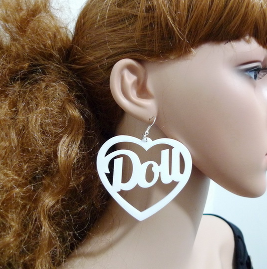 Acrylic Glitter Doll Heart Necklace and Earring Set