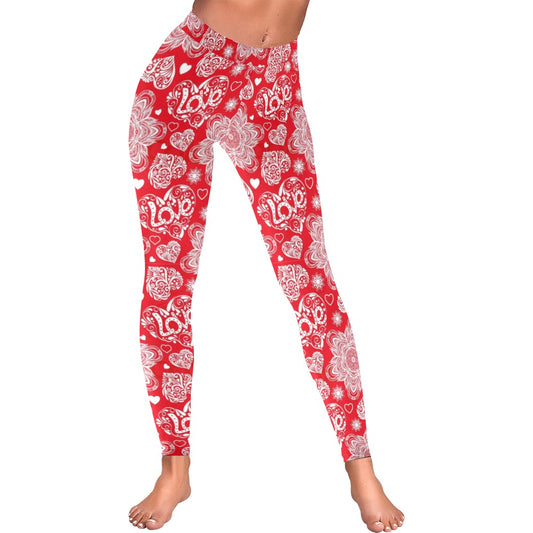 Red Mandala Floral Paisley Print Leggings