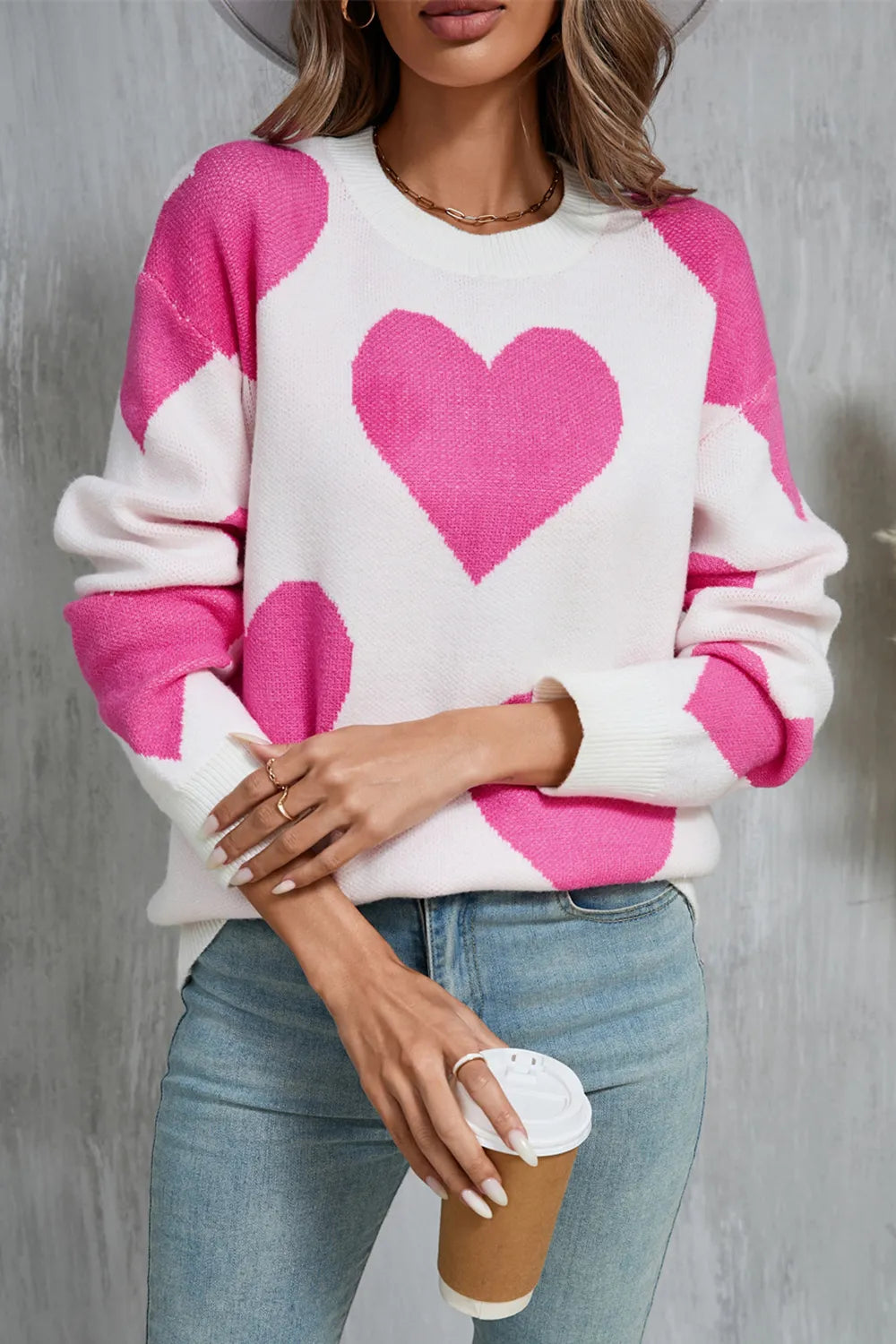 Angel Wings Contrast Heart Sweater