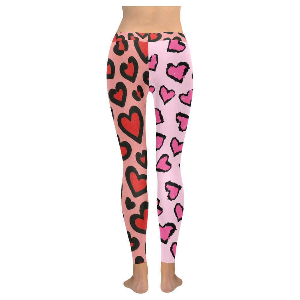 Half and Half Red & Hot Pink Hearts Leggings