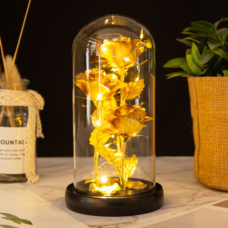 Three Glass Cover Gold Foil Roses Ornament