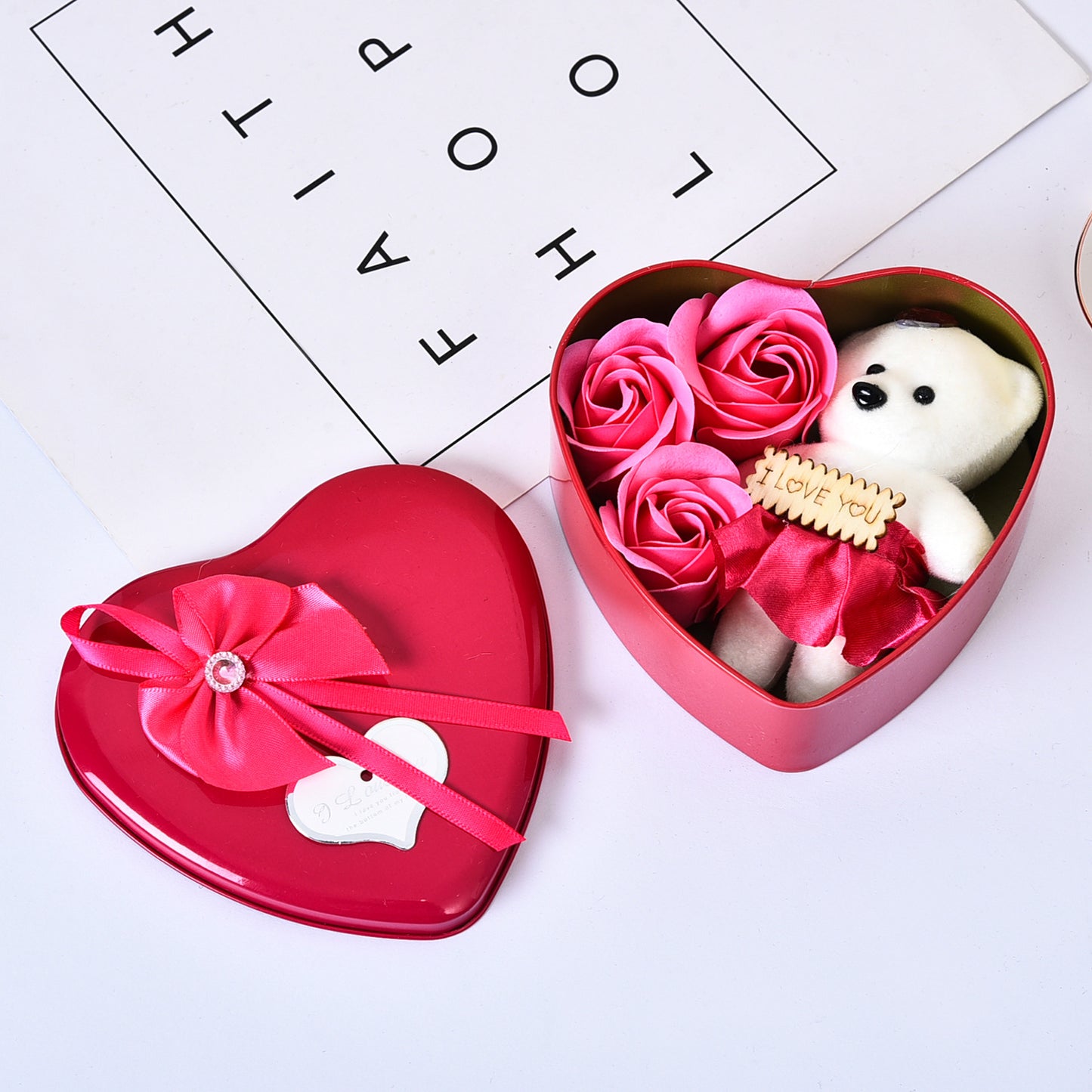 Valentine's Day Soap Flower Gift Box with Bears