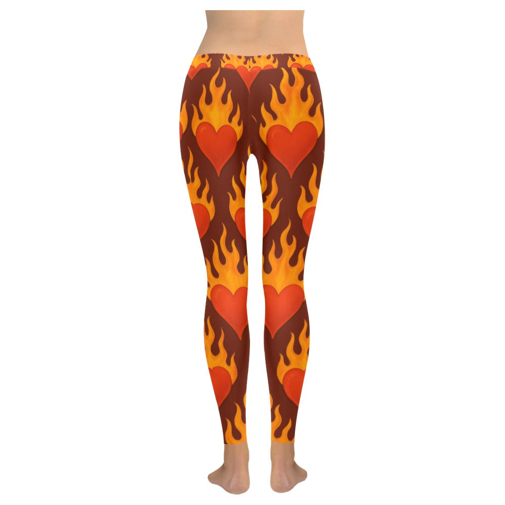 Fire Flame Valentines Day Hearts Women's All-Over Low Rise Leggings