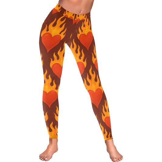 Fire Flame Valentines Day Hearts Women's All-Over Low Rise Leggings