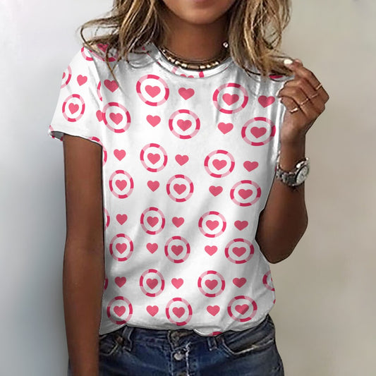 Valentine's Day Hearts in Circles Women's 100% Cotton T-Shirt