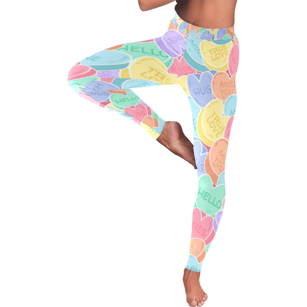 Valentine's Day Candy Hearts Women's All-Over Print Pastel Low Rise Leggings
