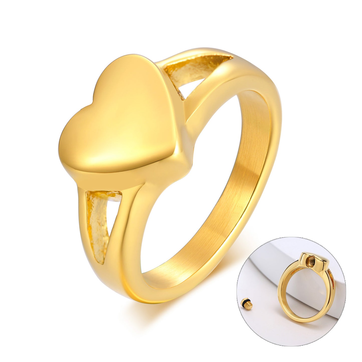 Love Titanium Steel Heart-Shaped Urn Casting Ring