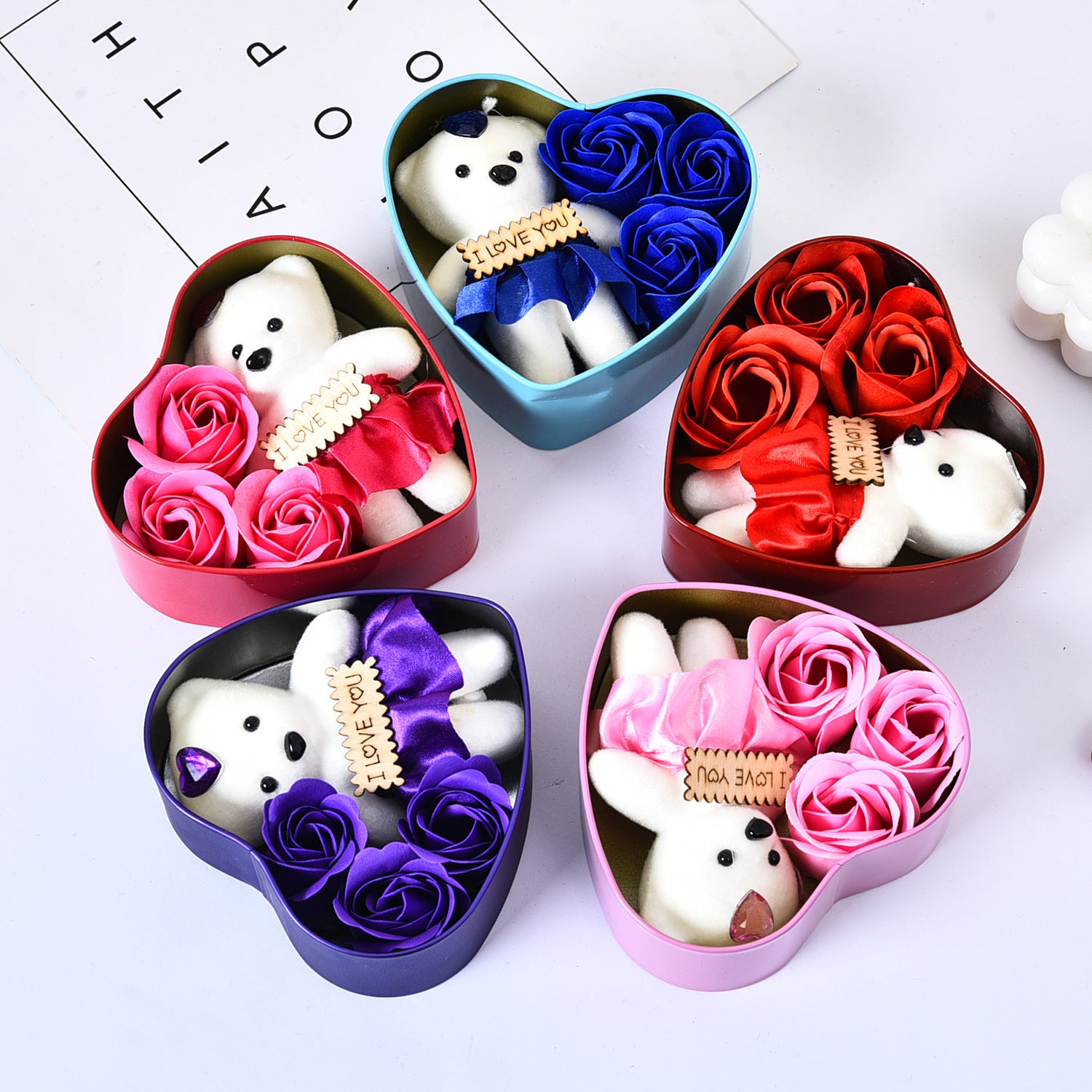 Valentine's Day Soap Flower Gift Box with Bears