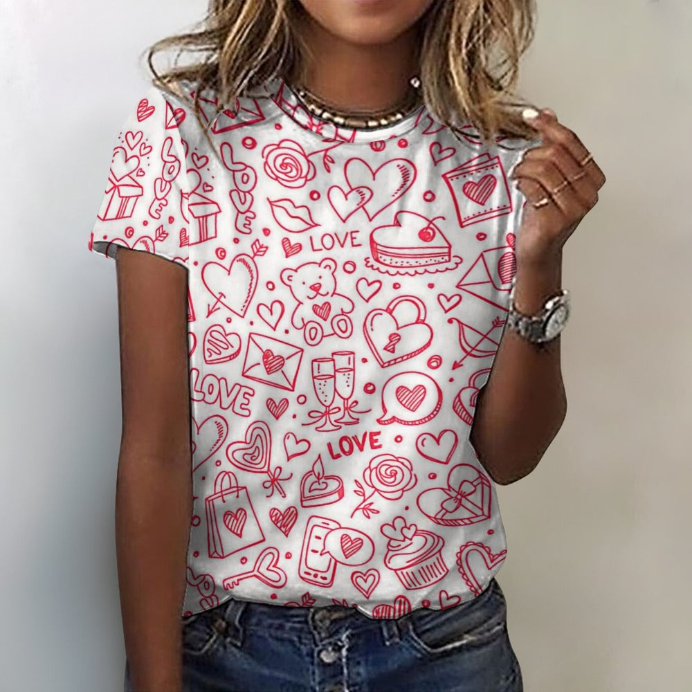 Valentine's Day Doodle Women's 100% Cotton T-Shirt