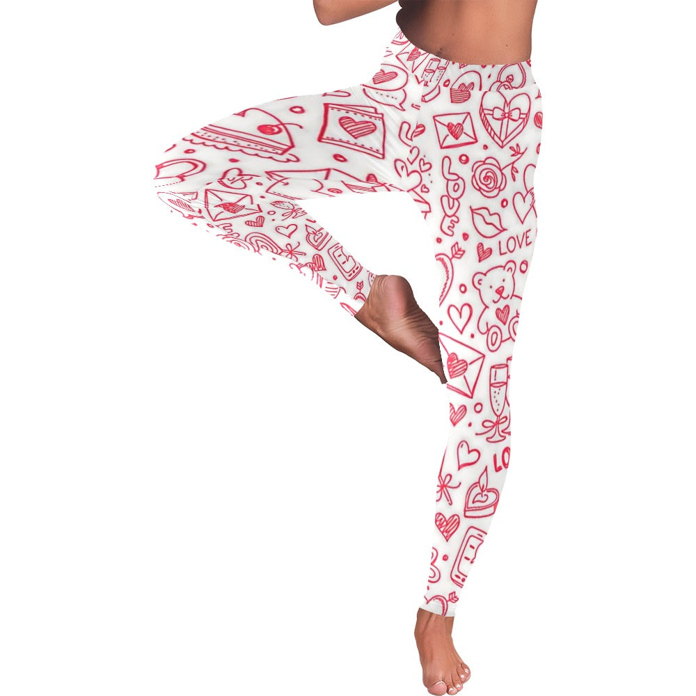 Valentine's Day Doodle Print Women's All-Over Low Rise Leggings