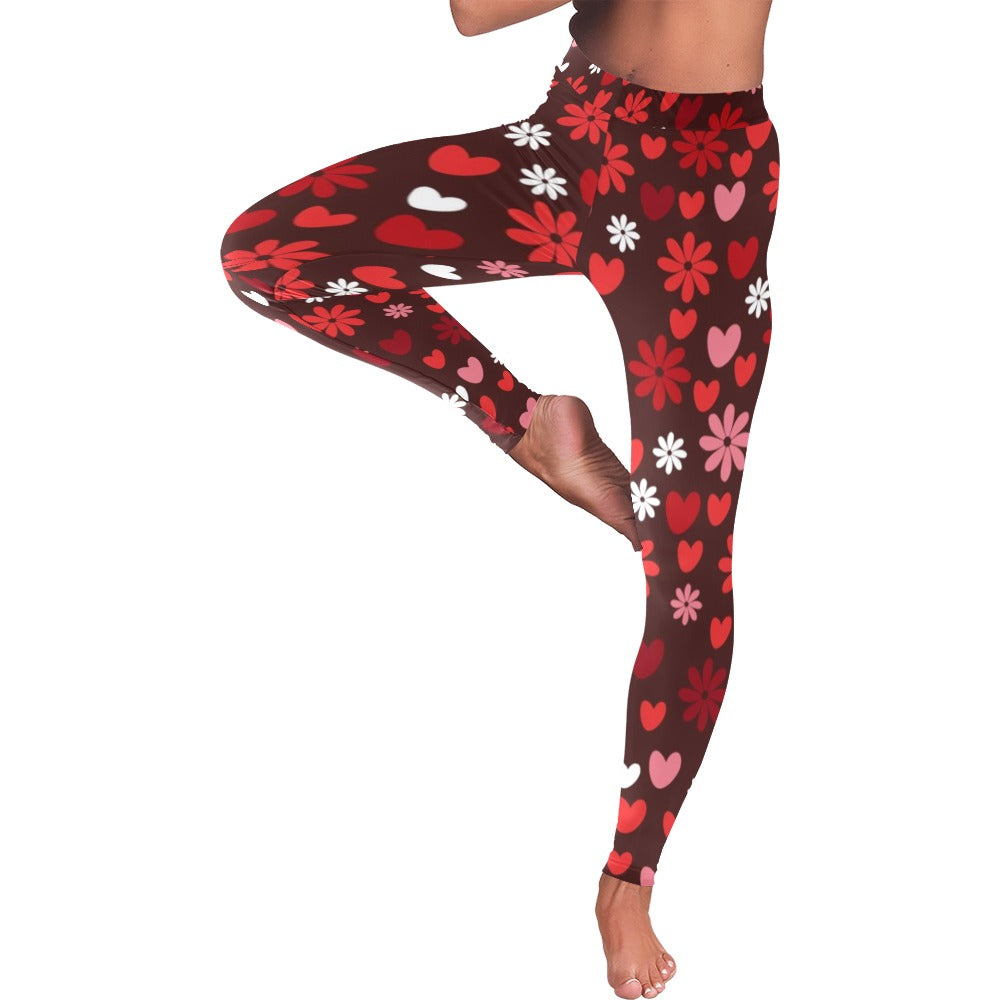 Hearts and Flowers Valentine's Day Leggings