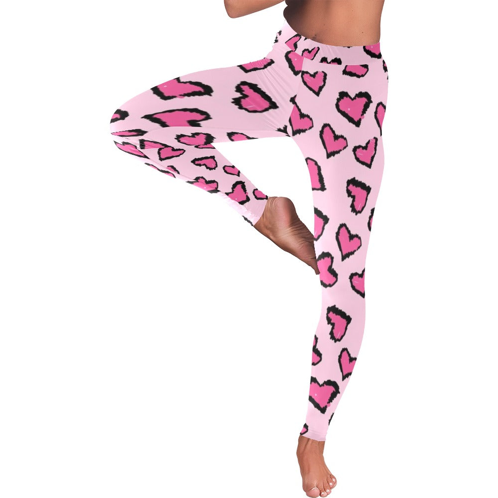 Hot Pink Leopard Print Hearts Low Rise Leggings