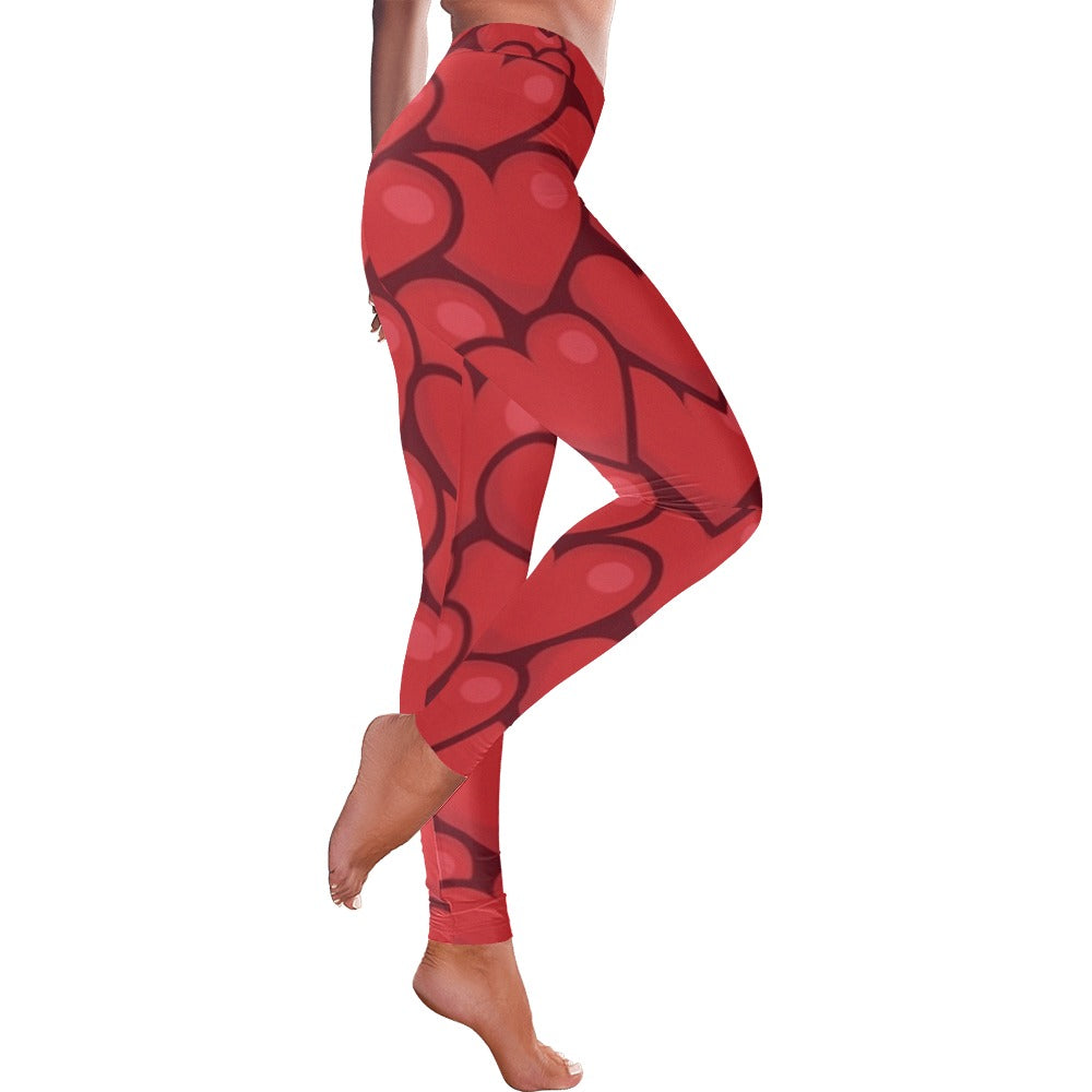 Jumbled Red Hearts Valentine's Day Women's All-Over Low Rise Leggings
