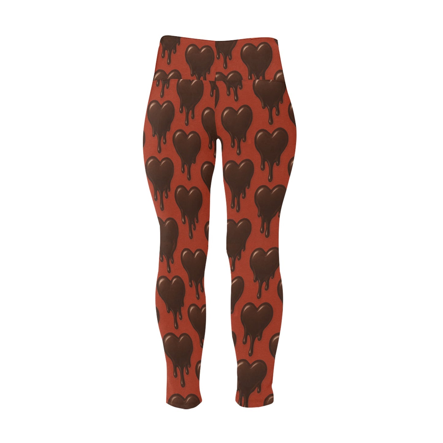 Dripping Chocolate Hearts Women's High Waist Leggings (Plus Size)