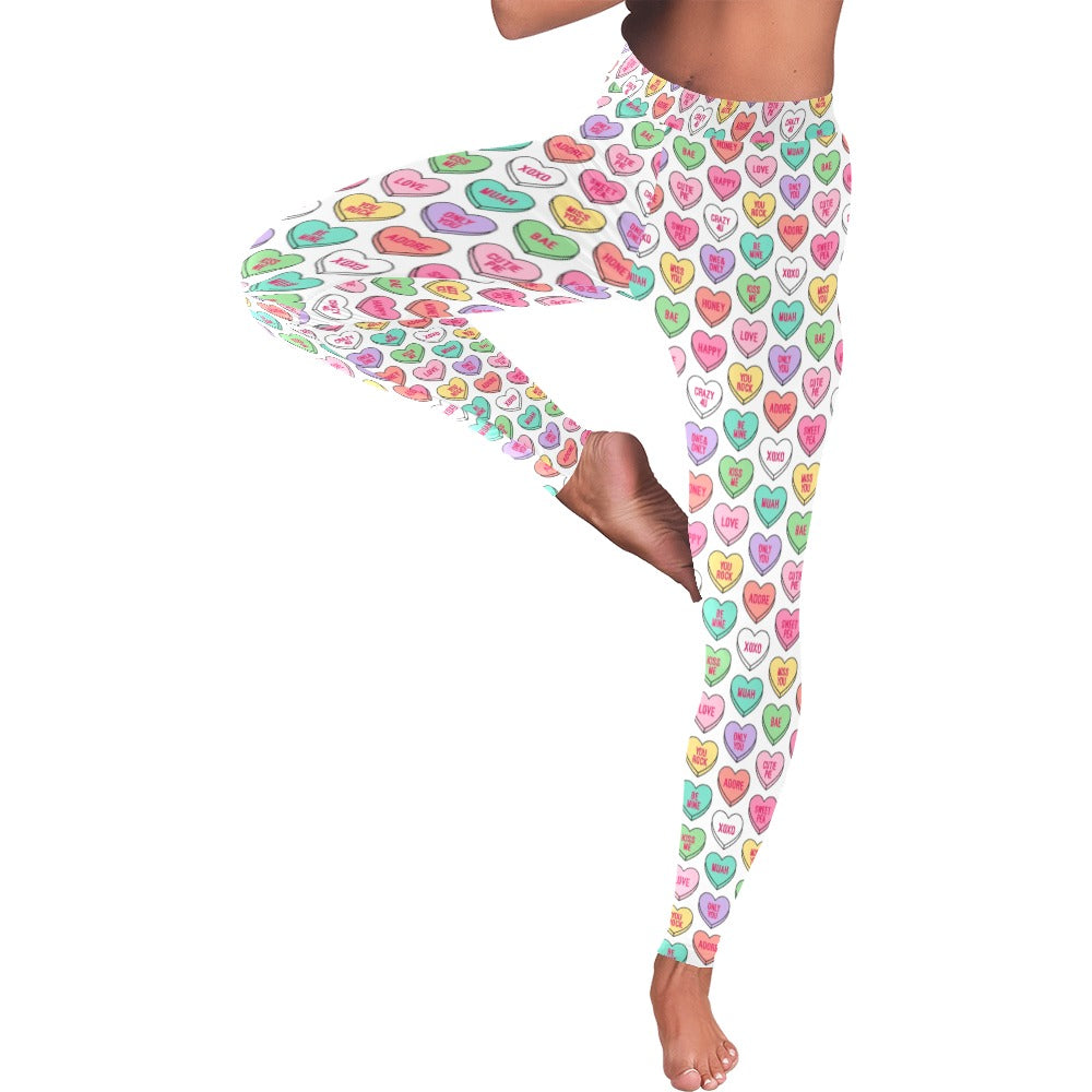 Valentine's Day Candy Hearts Women's All-Over Low Rise Leggings